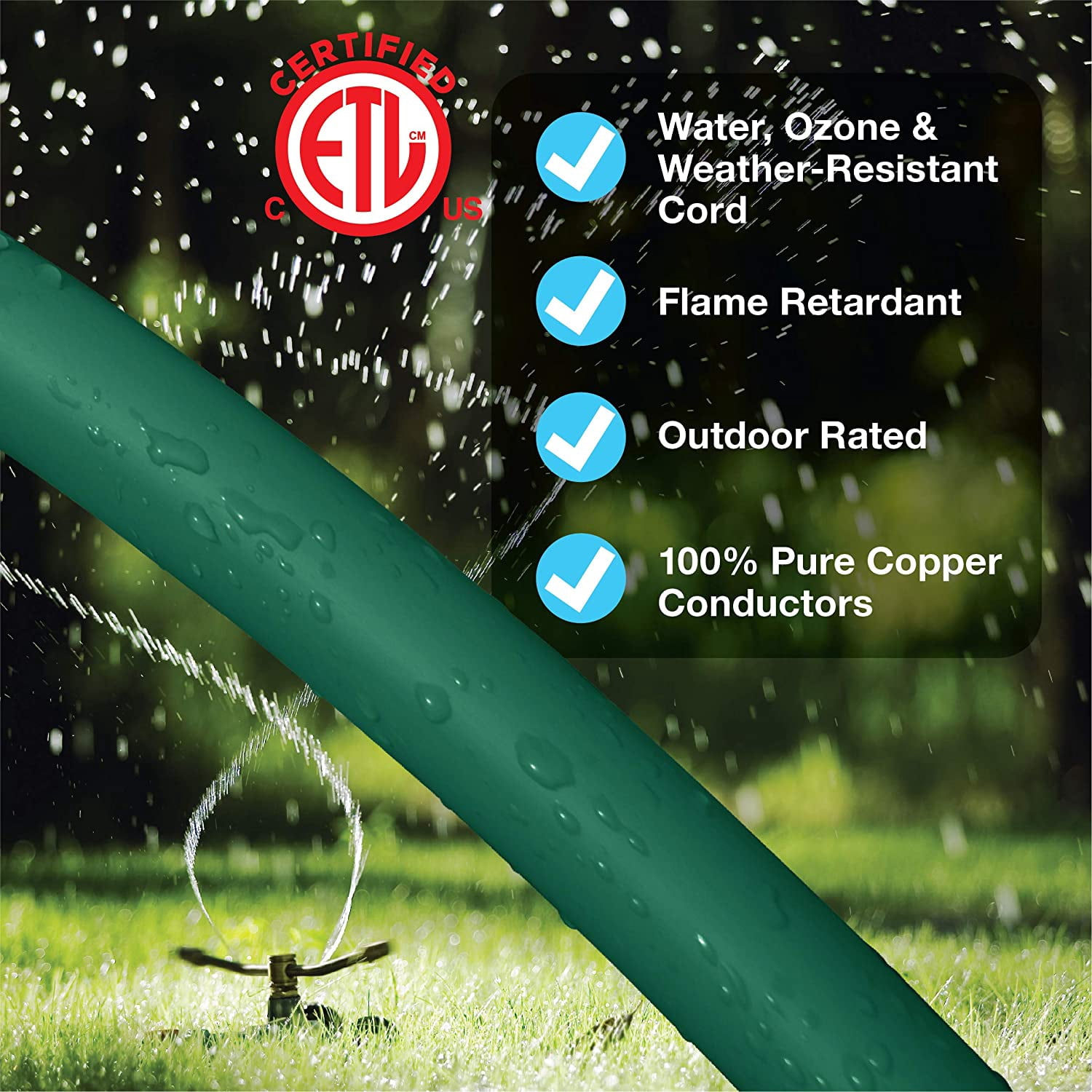Clear Power 16/3 SJTW 80 ft Yard & Lawn Outdoor Extension Cord, Ideal for Landscape Lighting & Décor, Green, CP10202