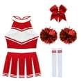 thumbnail image 3 of TiaoBug Women Cheerleading Costume Musical Cheer Leader Uniform with Striped Socks Bow Hair Pom Poms Red B M, 3 of 5