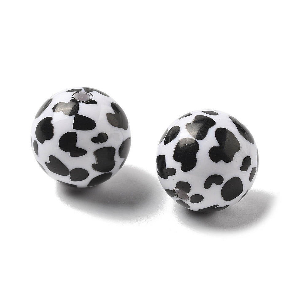 Printing Opaque Acrylic Beads Round Black 19.5x19mm Hole: 2.8mm Acrylic