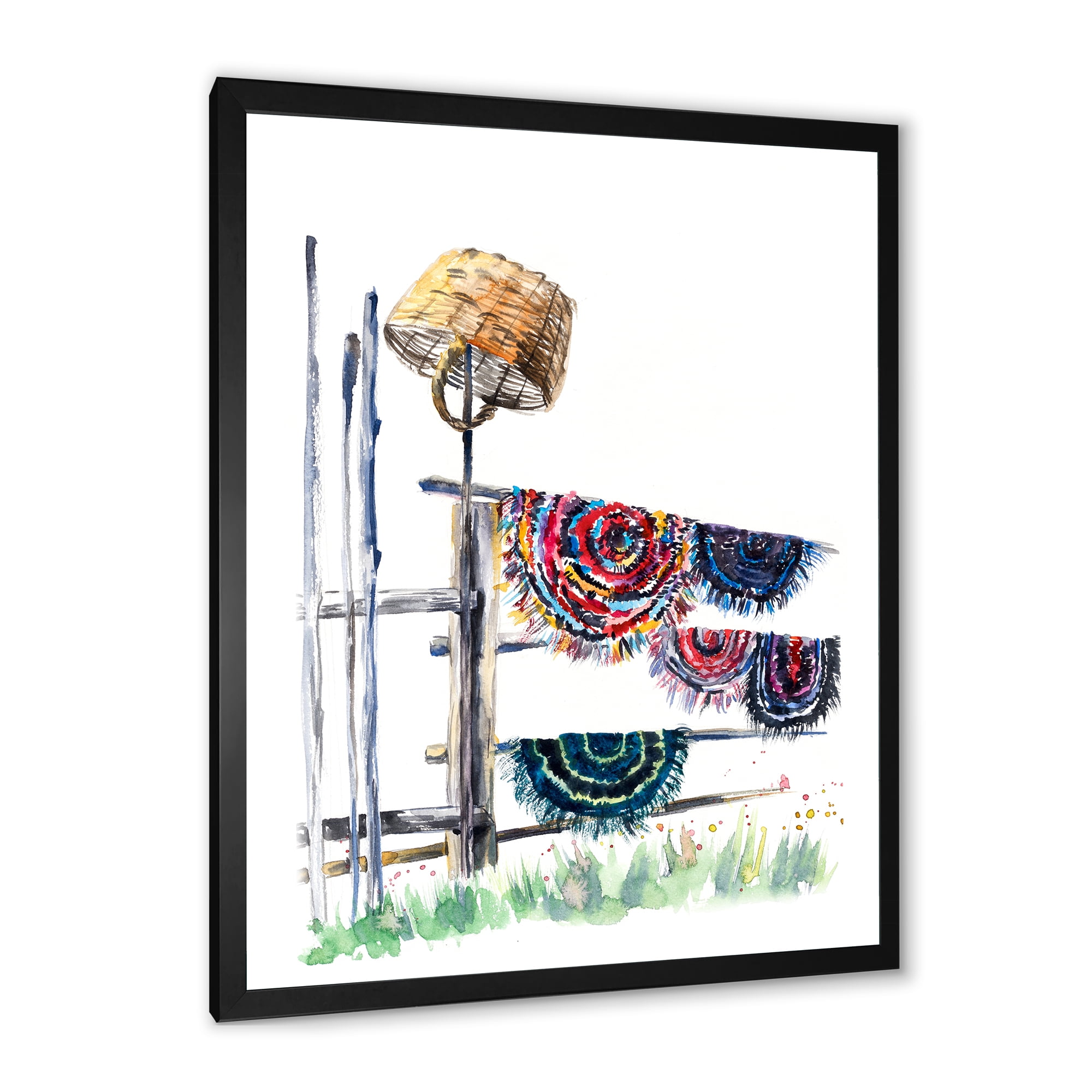 Designart 'Colorful Russian Rugs On Drying Line' Global Framed Art Print