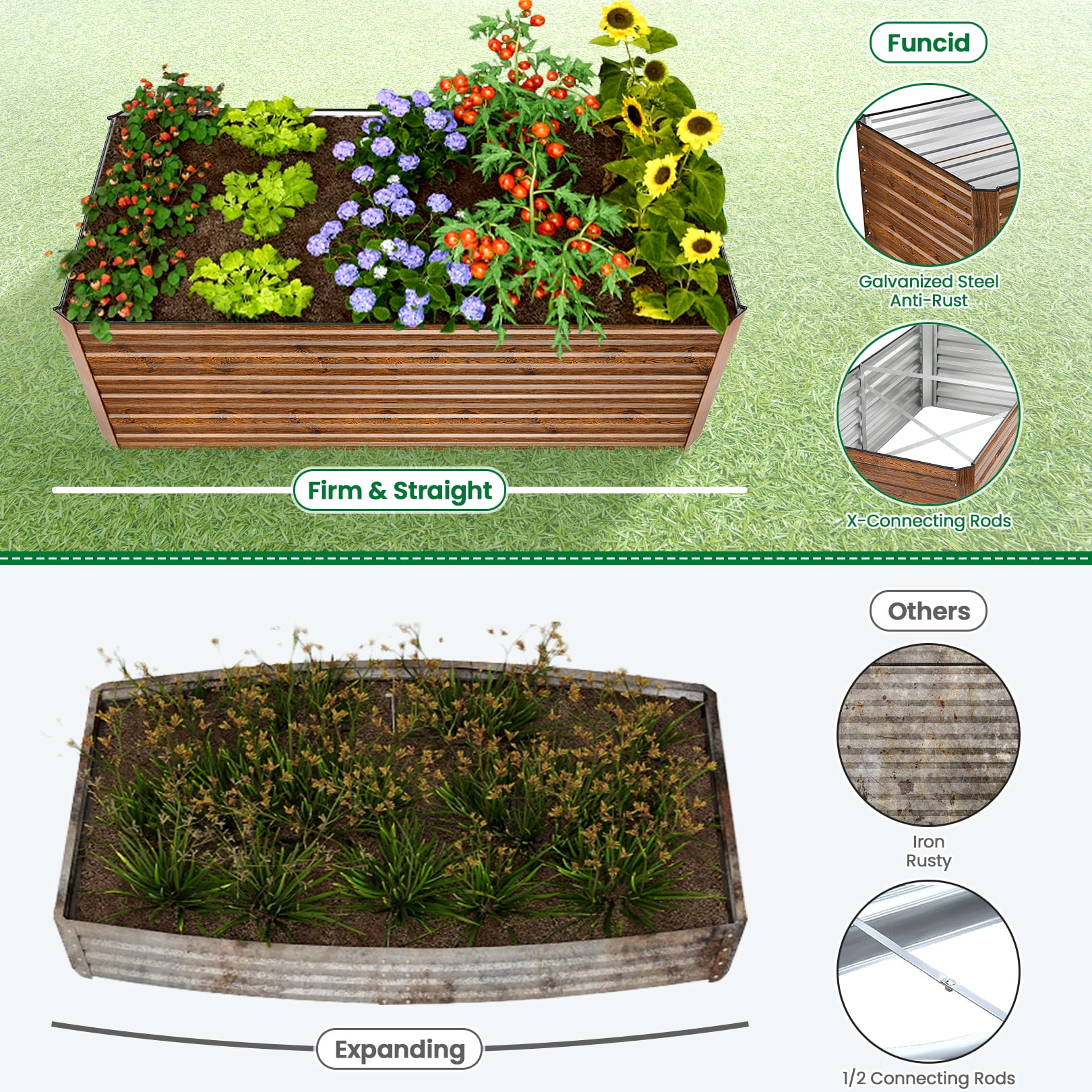SEJOV 6x3x2ft Raised Garden Bed Kit, Galvanized Planter Raised Garden Boxes Outdoor, Deep Root Raised Planter w/Anti Cutting Strip, Large Metal Raised Garden Bed for Vegetables Flowers Herbs, Black