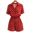 thumbnail image 3 of Pounoo Two Piece Sets for Women Polka Dot Print Collared Short Sleeve Top Side Pocket Shorts Elegant Casual Daily Summer Vacation Matching Outfits, 3 of 9