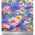 thumbnail image 1 of Soimoi Purple Satin Silk Fabric Leaves & Floral Decor Fabric Printed BTY 42 Inch Wide, 1 of 1