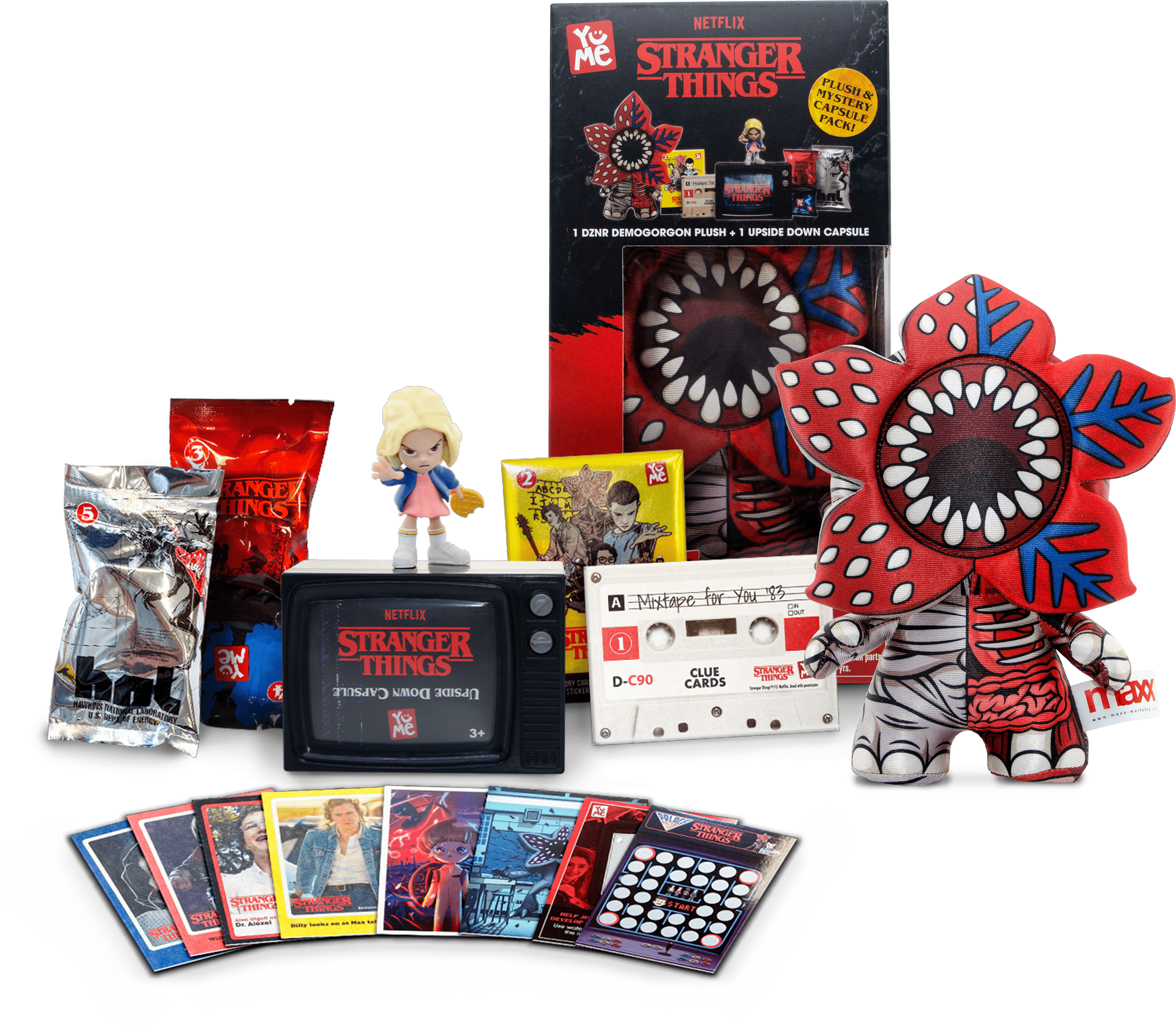Stranger Things Upside Down Bundle includes YuMe Mystery Capsule and 7.5 in Demogorgon DZNR Plush