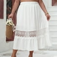 thumbnail image 2 of cfhntfmh Women's Boho Skirts Elastic High Waist Pleated A-Line Hollow out Skirt Ruffle Lace Trim Tiered Midi Skirts, 2 of 5