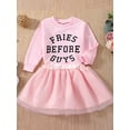 thumbnail image 3 of goowrom Toddler Girl Clothes Long Sleeve Round Neck Letters Print Tops Mesh Skirt Casual Outfits, 3 of 9