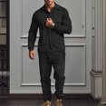 thumbnail image 2 of VBTAPA Men's 2 Piece Outfits Solid Casual Sweatsuit Long Sleeve Button Down Shirt Drawstring Jogger Pants Matching Lounge Track Suit with Pockets on Clearance Black S, 2 of 9