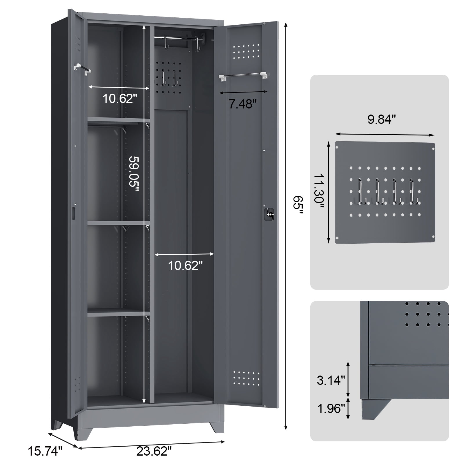 Marcree Broom Closet Storage Cabinet,Cleaning Supply Storage Cabinet,Metal Cleaning Closet Cabinet with Adjustable Shelves for Laundry Room Basement