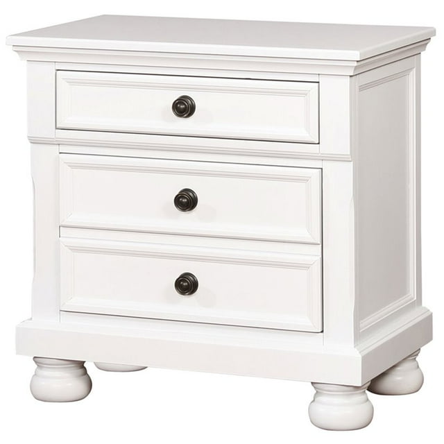 Bowery Hill Solid Wooden 3-Drawer Nightstand in White Finish