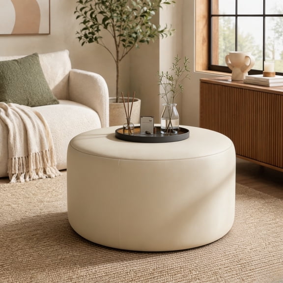 Jivora Round Ottoman, Footrest Stool, Modern Accent Seat for Living Room