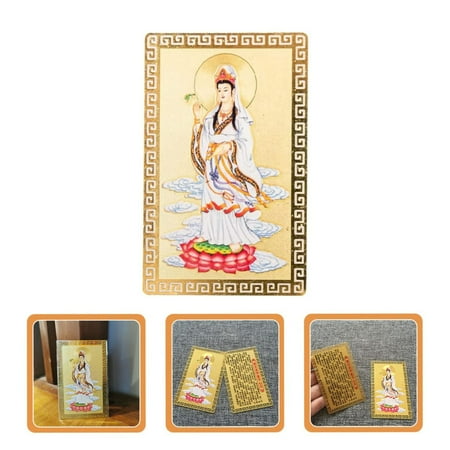 

DMDUOU 3pcs Chinese Avalokitesvara Card Buddhist Guan Gold Accessories Auto Accessories For Cars Portable Aluminum- Alloy muticolor