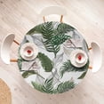 thumbnail image 4 of Ambesonne Tropical Fitted Round Tablecloth, Hawaii Exotic Palm Leaves, 36"- 40" Diameter, Army Green Emerald and White, 4 of 5