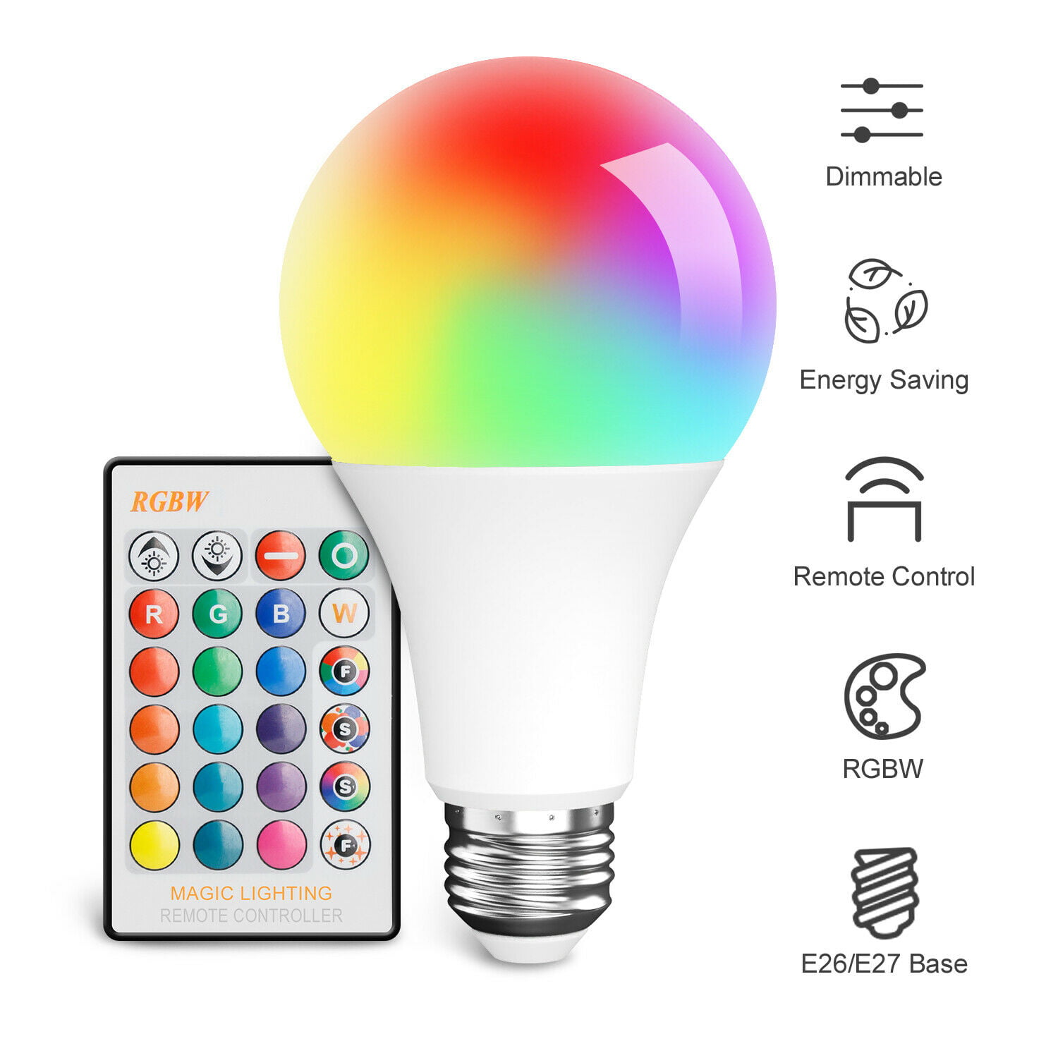 150W 50W 15W RGBW LED Light Bulb E26 A19 Color Changing with Remote / 5W Bulb 