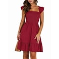thumbnail image 3 of Women'S Summer Sleeveless Square Neck Dress Smocked Ruffle Backless Boho Beach Short Sundress Wine Red L, 3 of 8