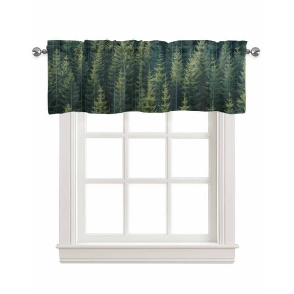 Forest Linen Curtain Valance for Bedroom/Bathroom/Kitchen/Office/Living/Dining Room Window,Green Rustic Cabin Lodge Farmhouse Pine Trees Rod Pocket Topper Decorative Cafe Drapes Panel 42"x12"