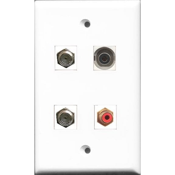 RiteAV 1 Port RCA Red 2 Port Coax Cable TV- F-Type and 1 Port 3.5mm Wall Plate