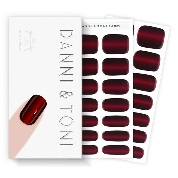 DANNI & TONI Semi Cured Gel Nail Strips Black Red Gradient Cat Eye Gel Nail Wraps Gift for Woman | Crimson Eclipse