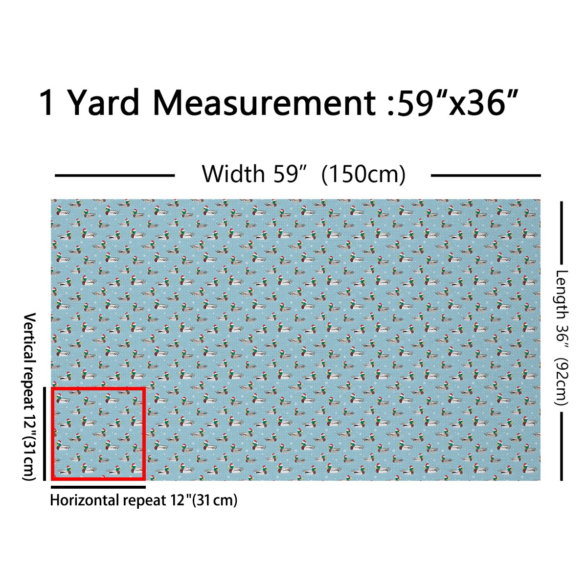 Homewish Christmas Duck Animal Fabric by the Yard 2 Yards for Kid, Kawaii Santa Claus Hat Sewing Fabric, Winter Snowflake Fabric for Sewing, Luxury Bedroom Decor