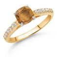 thumbnail image 2 of Gem Stone King 10K Two Tone Gold Brown Tiger Eye and White Lab Grown Diamond Engagement Ring for Women (1.18 Cttw, Gemstone, Cushion 6MM, Size 9), 2 of 4