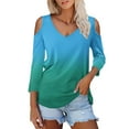 thumbnail image 2 of Womens Tops 3/4 Length Sleeve Tops Neck Casual Print Tunic T Shirts Three Quarter Length Tops Blouses For Women, 2 of 7