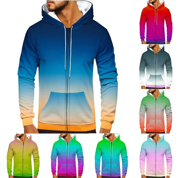 Namayuj Zip Up Hoodies for Men Basic Gradient Hooded Sweatshirt Fashion Pullover Tops Cotton Long Sleeve Hoodie with Pcokets