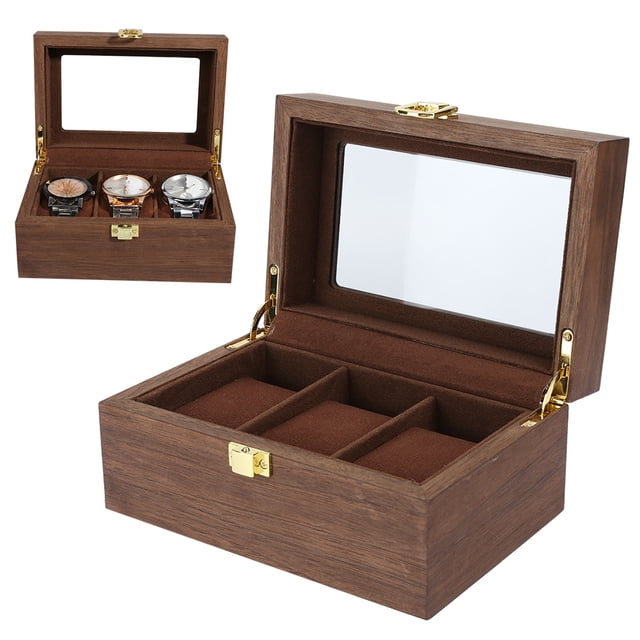 Black Walnut Color With Quadrate Lock Watch Box Organizer For Men, Watch Box, For Men Watches Watches Storage Protection
