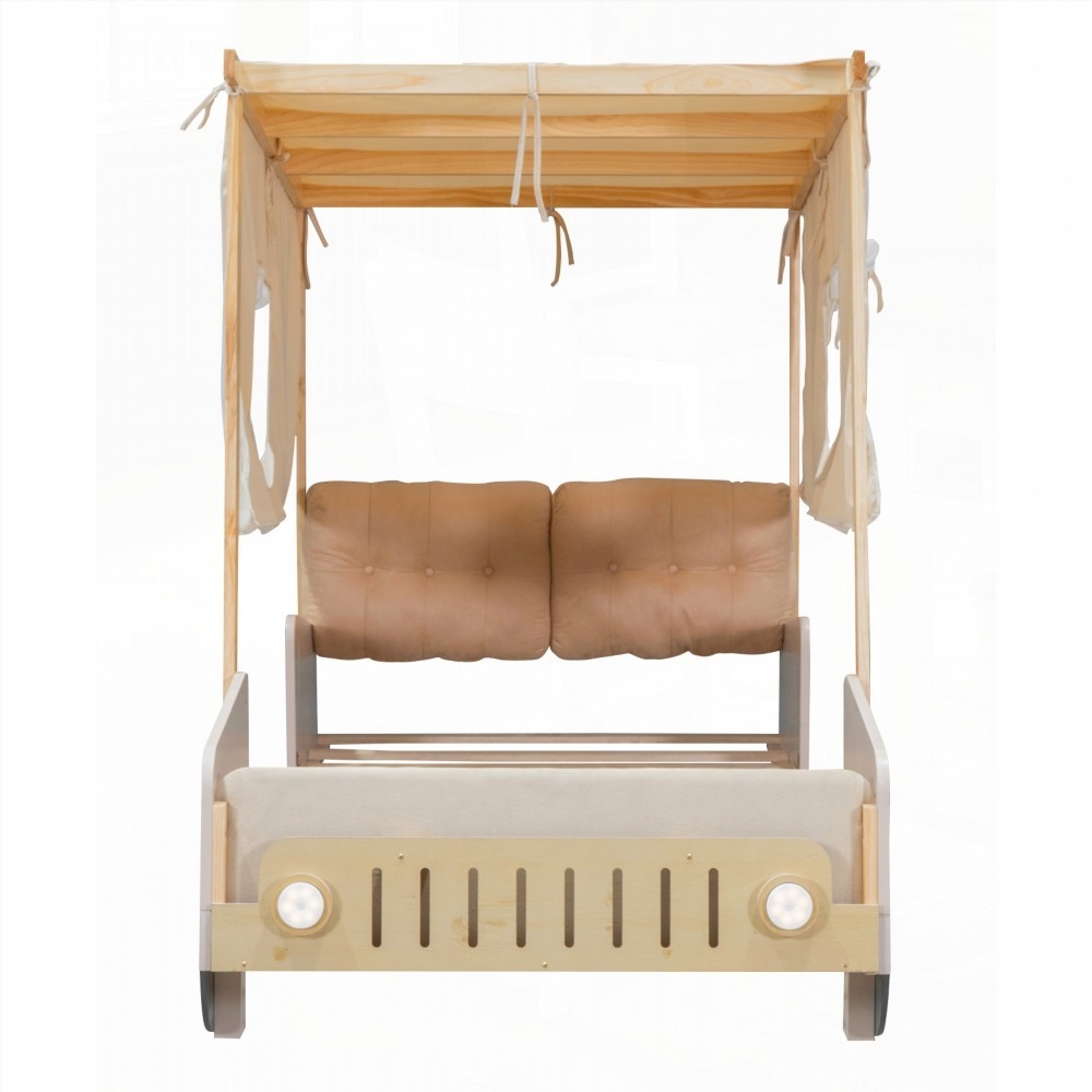 Twin Size Car Bed with Natural Wood and Fun Car Light LED