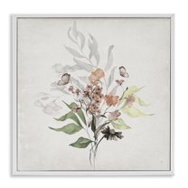 Stupell Industries Soft Florals & Butterfly Plants & Flowers Painting White Framed Art Print Wall Art, 24 x 24