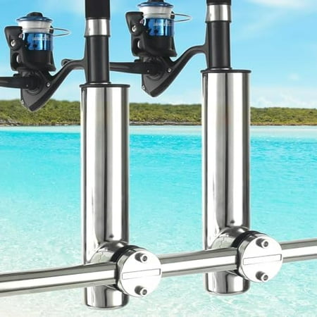 2-Pack Stainless Steel Fishing Rod Holders | 32-Angle Adjustable Clamp-On Rail Mount | Fits 7/8 -1 Rails for Boat Yacht RV & Truck | Marine-Grade Anti-Corrosion with Rubber Protector