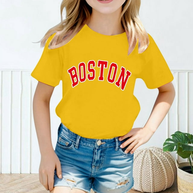 Hauts et T-Shirts pour Filles, Col Rond, Manches Courtes, Imprimé Mignon, Été, Décontracté, Ample, Mode Filles