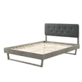 thumbnail image 3 of Platform Bed Frame, Queen Size, Fabric, Wood, Grey Gray, Modern Contemporary Urban Design, Bedroom Master Guest Suite, 3 of 10