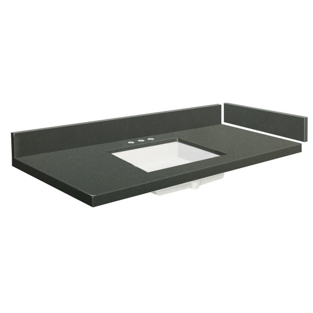 Transolid VT61x22-1KU-4R-A-W-8 61 in. D Quartz Vanity Top with 8 in. Widespread and Rectangular Undermount Sink, Urban Grey