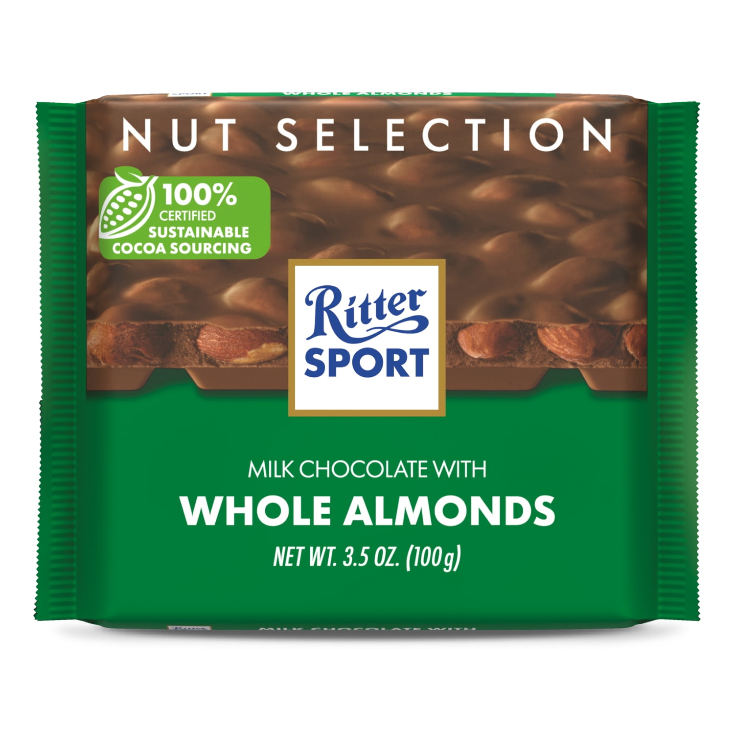 (2 pack) Ritter Sport Milk Chocolate Candy Bar with Crunchy Whole Almonds – Authentic German Chocolate, Wrapped, 3.5 oz