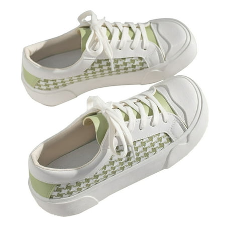 3CM Thick Sole Canvas Shoes - Breathable  Comfortable  and Fashionable Round Toe Flats in White and Green  Size 37
