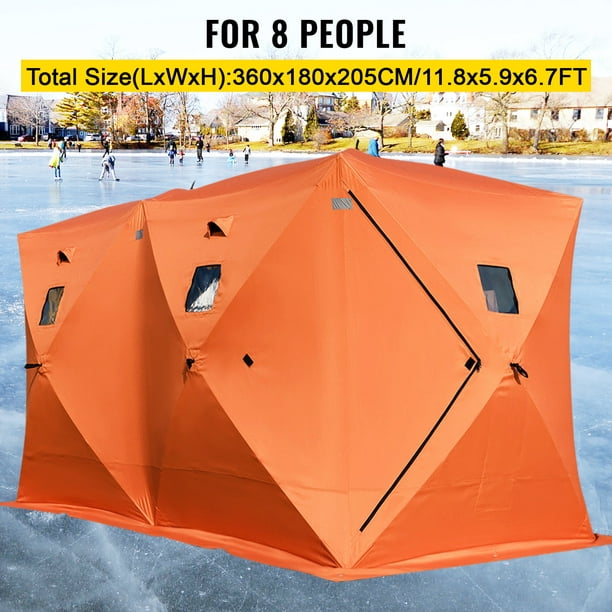 Vevor 8 Person Ice Fishing Shelter, Pop-Up Portable Insulated Ice Fishing Tent, Waterproof Oxford Fabric Orange Multicolor 360 X 180 X 205 Cm/11.8 X 5