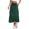 thumbnail image 3 of Lenago Women's Skirts High Waisted A Line Midi Skirt Solid Color Loose Fit Summer Casual Skirt Drawstring Elastic Waist Pocket Slit Skirt, 3 of 9