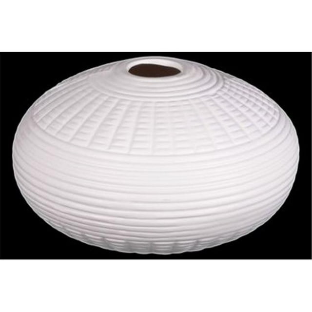 Ceramic Short Round Vase with Belly, Matte Finish - White