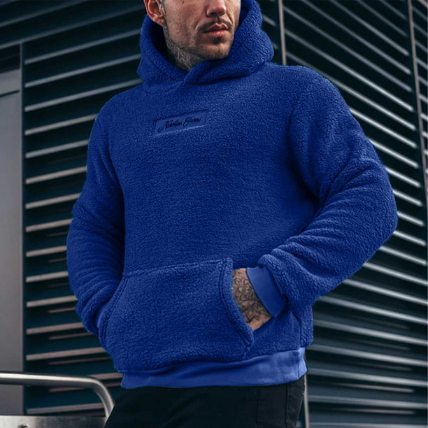 Sudadera con capucha para hombre, informal, de doble cara, con bolsillo de terciopelo, color liso, de manga larga, blusa de poliéster para hombre