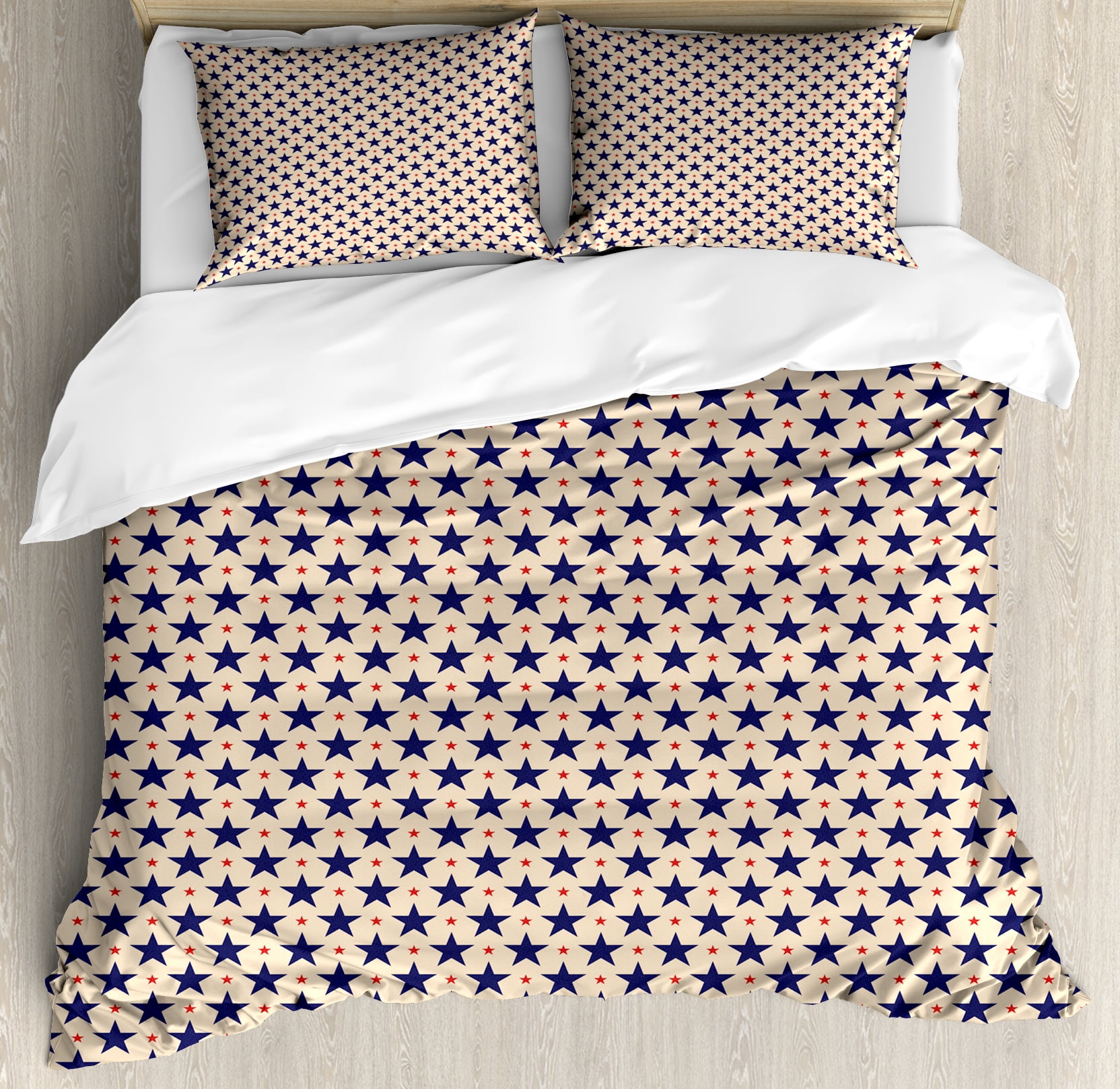 Star Duvet Cover Set Patriotic Themed Pattern American Flag Inspired Grunge Nostalgic Ilration Decorative Bedding With Pillow Shams Navy
