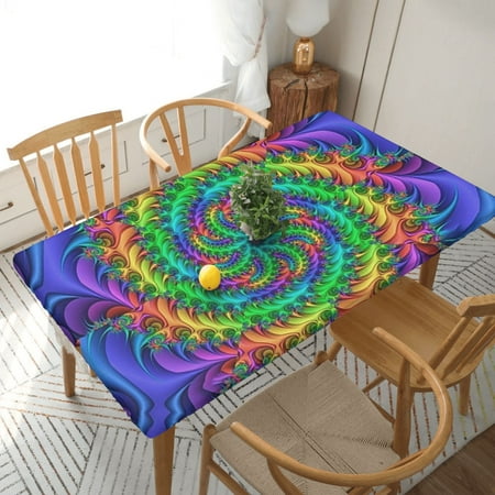 

Home Deluxe Tablecloth Colorful Rainbow Hippie Waterproof Elastic Rim Edged Table Cover- For Christmas Parties And Picnics 5ft