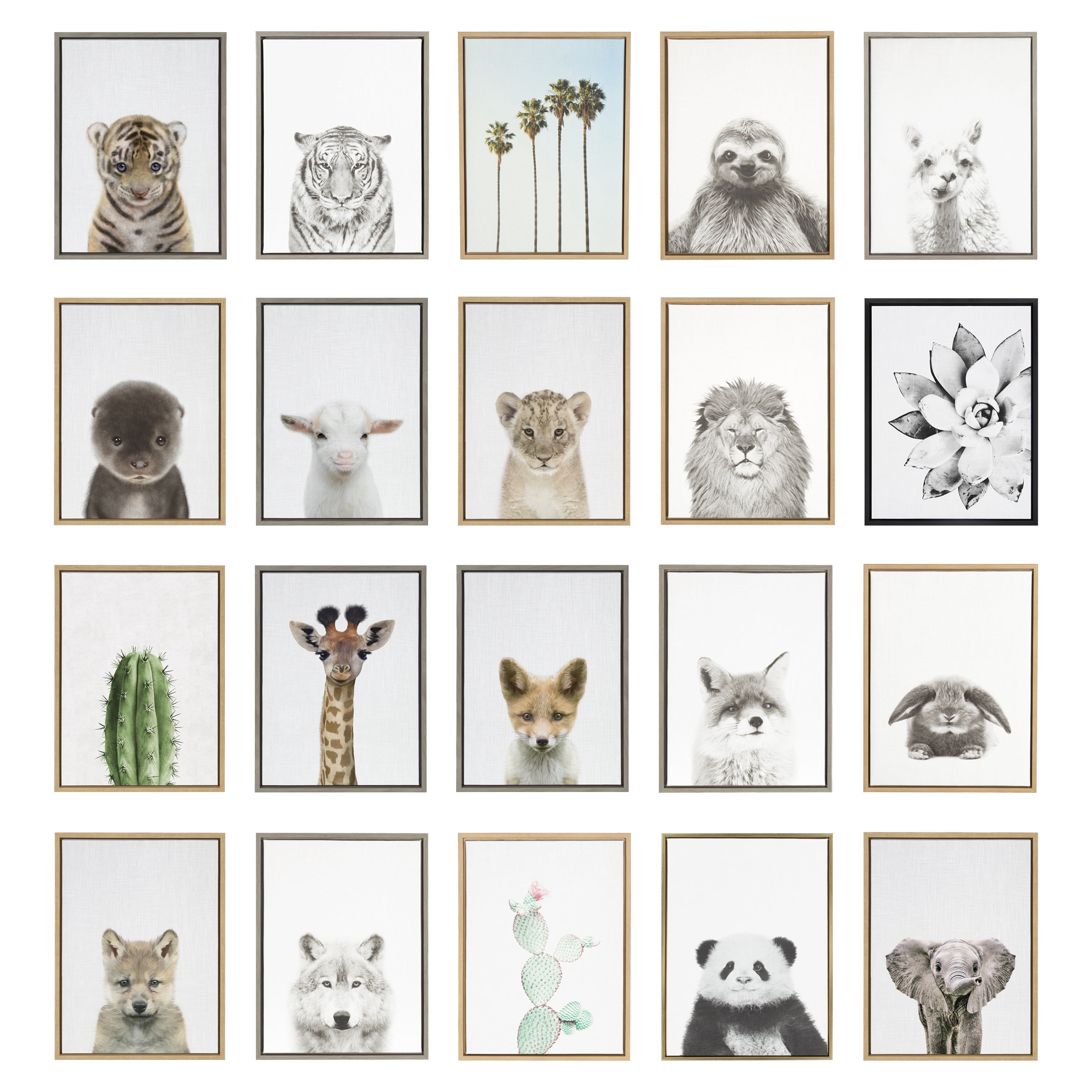 Kate and Laurel Sylvie Wolf and Bear European Framed Canvas Wall Art Set by Simon Te of Tai Prints, 2 Piece 23x33 Gray, Modern Nature Animals Art for Wall Home Decor