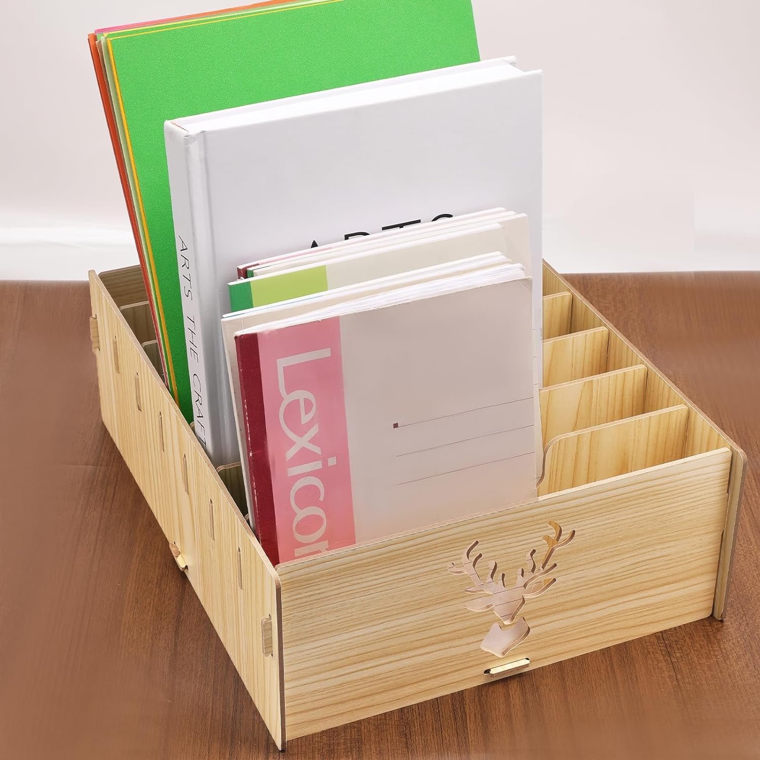 7 Slots Wooden Invoice Bill Storage Rack Desktop Paper Organizer File Holder Document Letter Sorter Tray Mail Rack for Home Office Blanched Almond