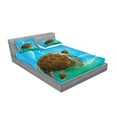 thumbnail image 2 of Ambesonne Ocean Fitted Sheet & Pillow Sham Set, Swimming Turtle Family, Full, Green Blue Brown, 2 of 2