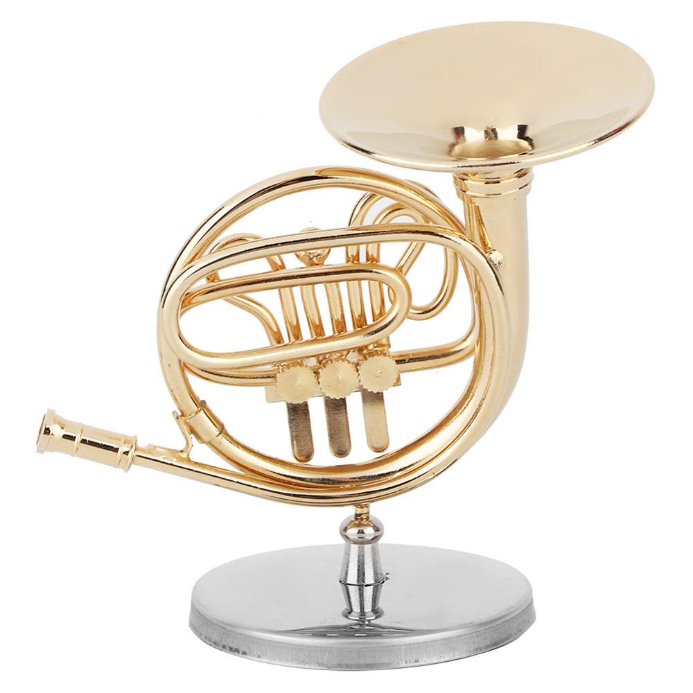 Kritne Miniature French Horn Delicated Golden Mini Instrument Ornament Decoration for Music