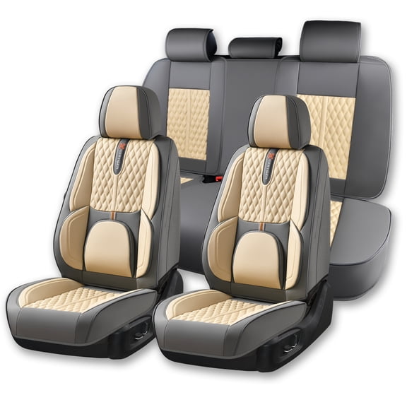 2021 for Nissan Leaf Car Seat Cover, Light Taupe Car Seat Covers, Leather 5 Piece Full Set Waterproof Suitable for All Seasons, Protect Car Seats