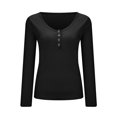 thumbnail image 4 of Blusa de manga larga con cuello en V para mujer, sexy, informal, de color sólido, a la moda Fridja  hkj3523, 4 of 8