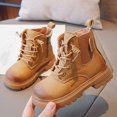 thumbnail image 2 of Viluyesy Girls Combat Boots Lace-Up Elastic Side Chunky Sole Non-Slip Comfortable Durable Easy On Off Shoes Brown Size 12 Little Kids, 2 of 9
