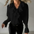 thumbnail image 2 of Summer Tops, Shirts for Women, Trendy Women Casual Long Sleeve V Neck Shirt Slim Fit Solid Button Ruffled Top for Everyday Wear, 2 of 5