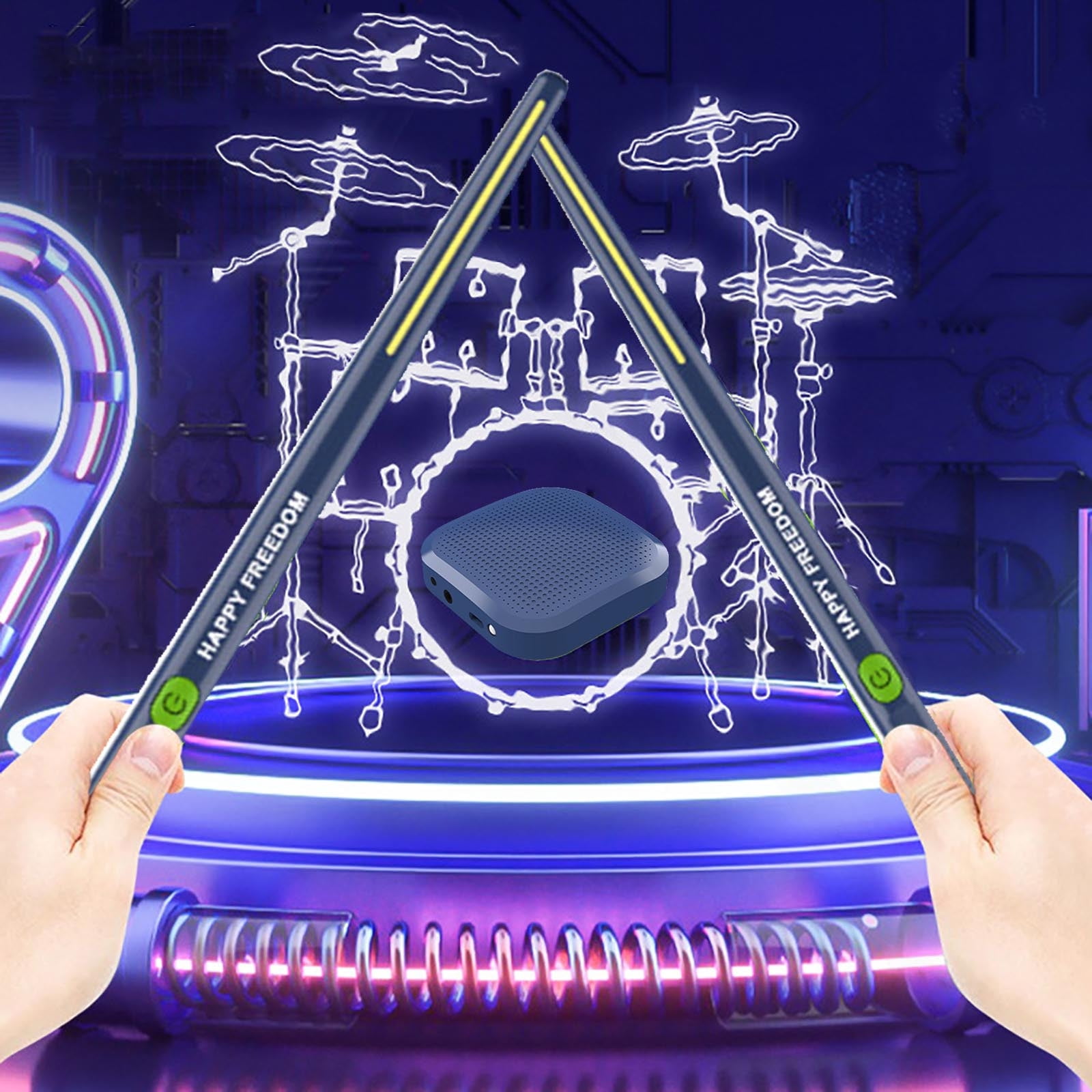 Deeceymbur Electric Drum Set Air Drumsticks for Adults Hand Pan Portable Number Synthesizer for Beginners