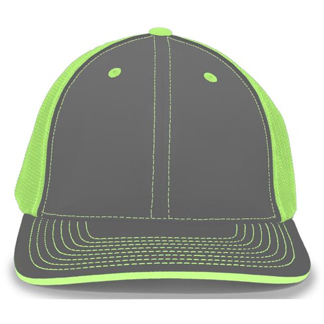 Pacific Headwear 404M.21P.XS Trucker Flexfit Cap, Graphite & Neon Green - Extra Small